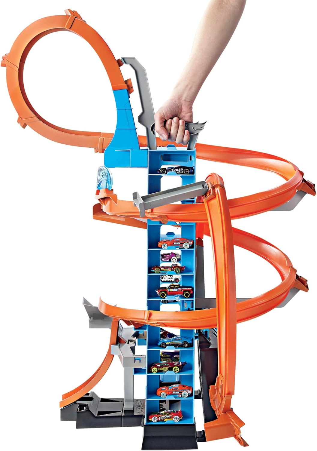 Hot Wheels GJM76 - Himmelscrash Turm 83 cm hoch mit batteriebetriebenem Beschleuniger und mit Loopin