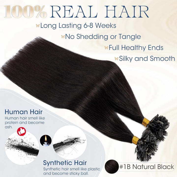 Elailite 100 Stück Extensions Echthaar Bondings 50cm 50g Haarverlängerung U-tips Keratin 0.5g/pcs #1