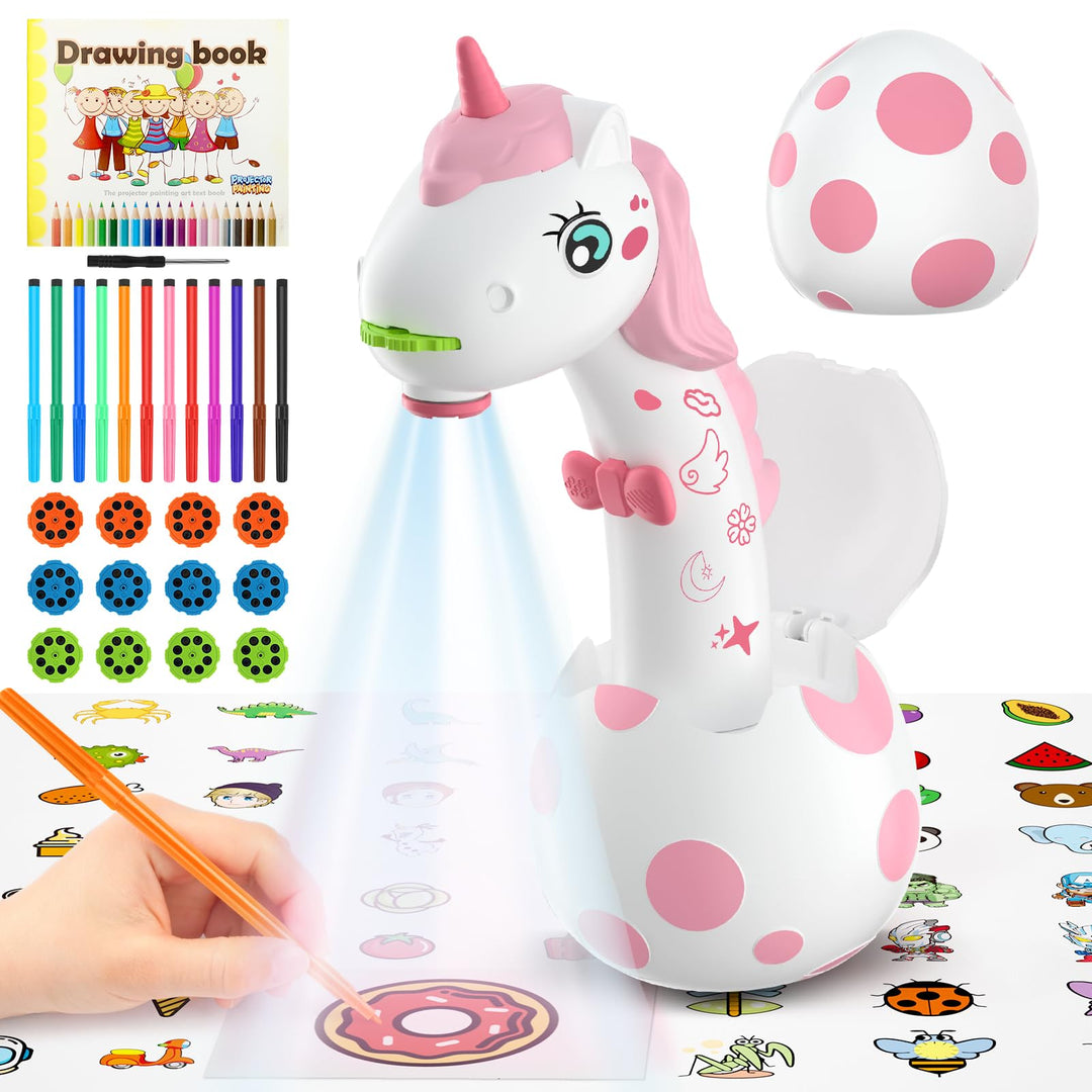 Geschenke für Mädchen Kinder Zeichenprojektor mit 96 Motiven, KETIEE Einhorn Kunst Projektor für Zei