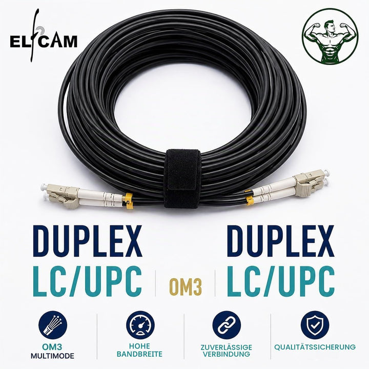 Elfcam® - 100m Gepanzerte Glasfaser-kabel LC/UPC auf LC/UPC OM3 Multimode Duplex 50/125um LSZH, LWL-