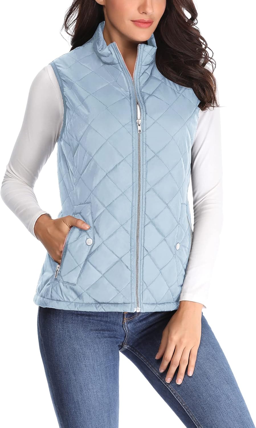 MISS MOLY Damen Weste mit Stehkragen Weste Jacke Winter Warm Ultraleicht Hellblau 38, Hellblau 38