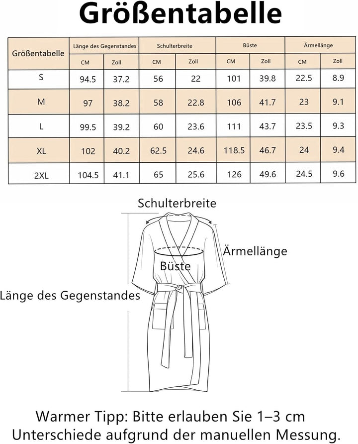 COLORFULLEAF 100% Baumwolle Morgenmantel Damen Bademäntel Leicht Kurz Sauna Kimono Weiche Frauen Nac