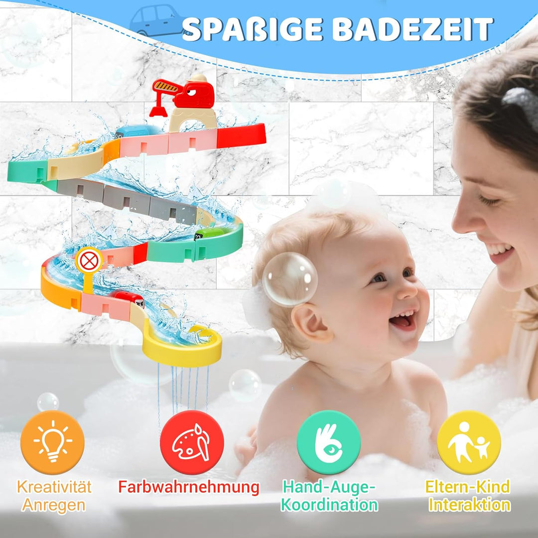 Badespielzeug ab 2 3 4 5 6 Jahre, DIY Kugelbahn Badewannenspielzeug 37 Stück, Wasserspielzeug Kinder