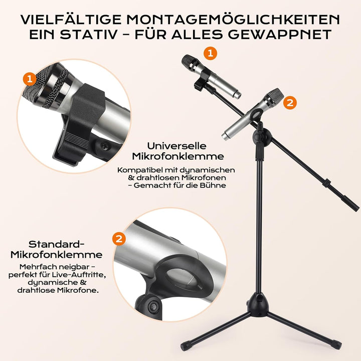 Doppeltes Mikrofonständer-Set mit Schwenkarmen – Robuster Halter aus Zinklegierung, tragbar &amp; faltba