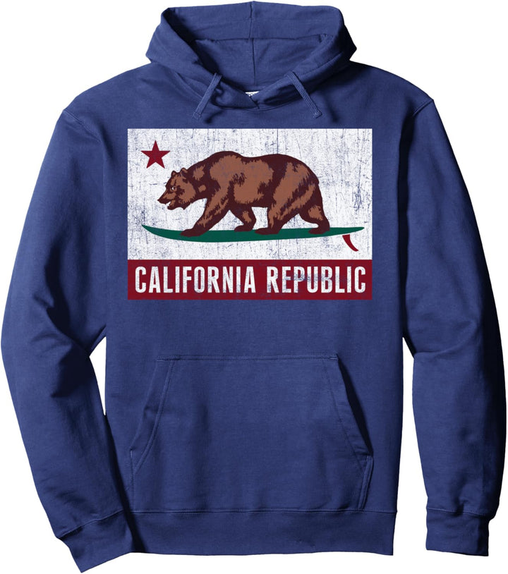 California Republic Bear on Surfboard Flag Pullover Hoodie