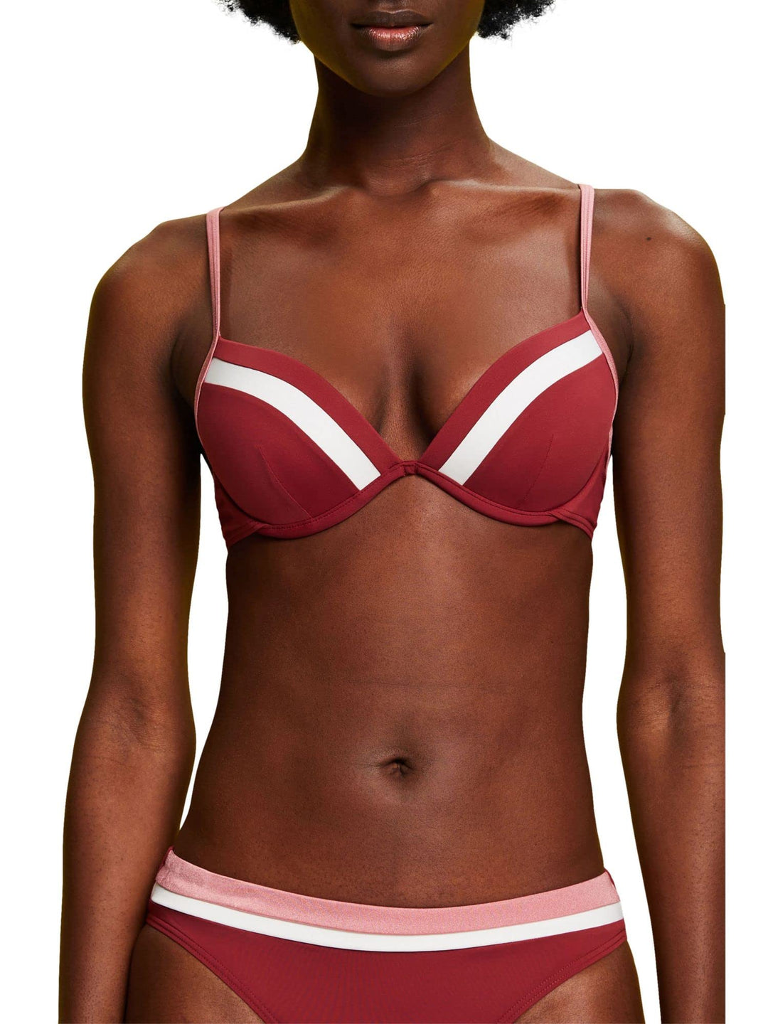 ESPRIT Dreifarbiges, wattiertes Bikinioberteil mit Bügeln B Dark Red, B Dark Red