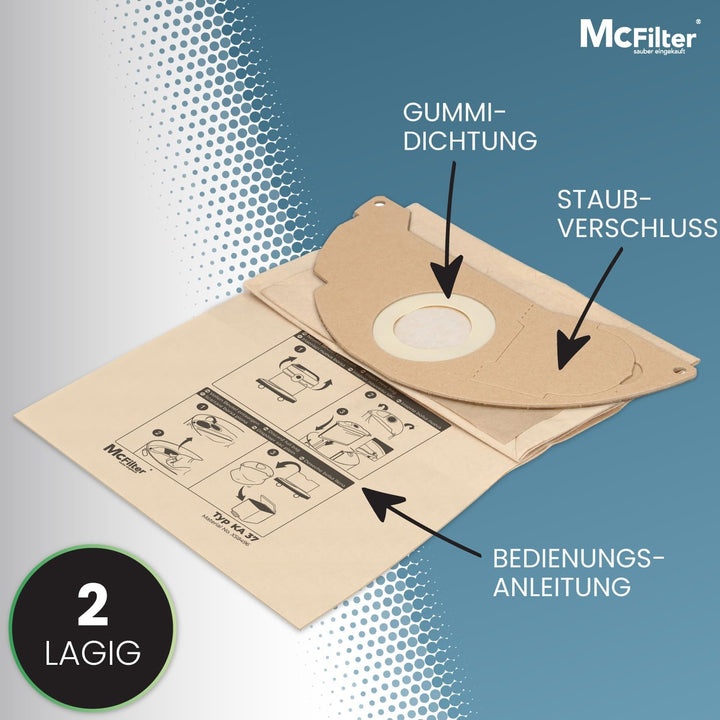 McFilter I 10 Staubsaugerbeutel kompatibel mit Kärcher Staubsauger A2003, A2004, A2014 CarVac, A2024