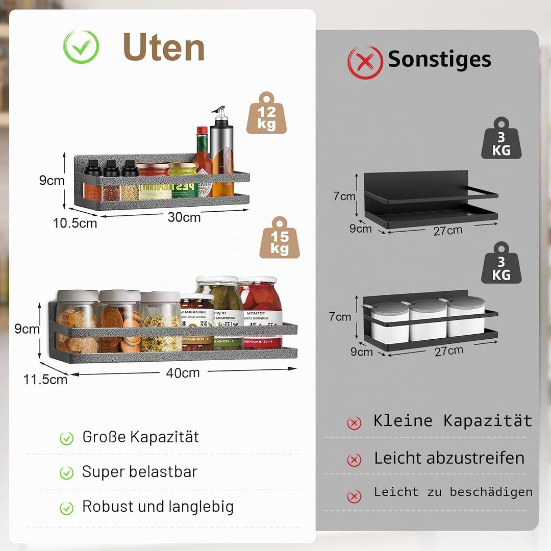Uten Magnetisches Gewürzregal, 2 Pack Magnetisches Regal Gewürzregal, Abnehmbares Magnetisches Kühls