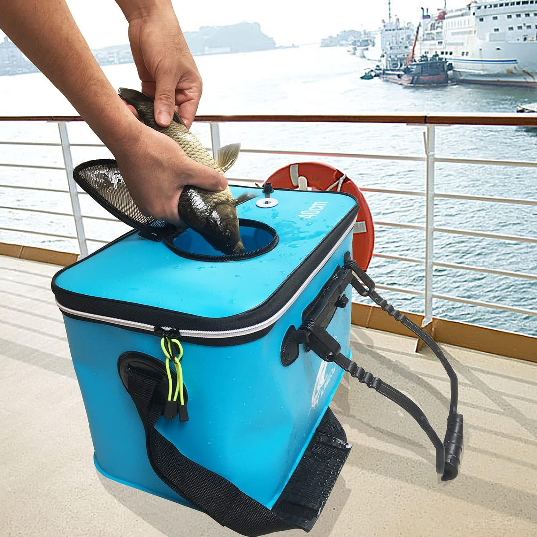 MMSGA Angeleimer, 23L/30L/38L Tragbarer Faltbarer Angelköder-Eimer，Multifunktionaler Behälter für le