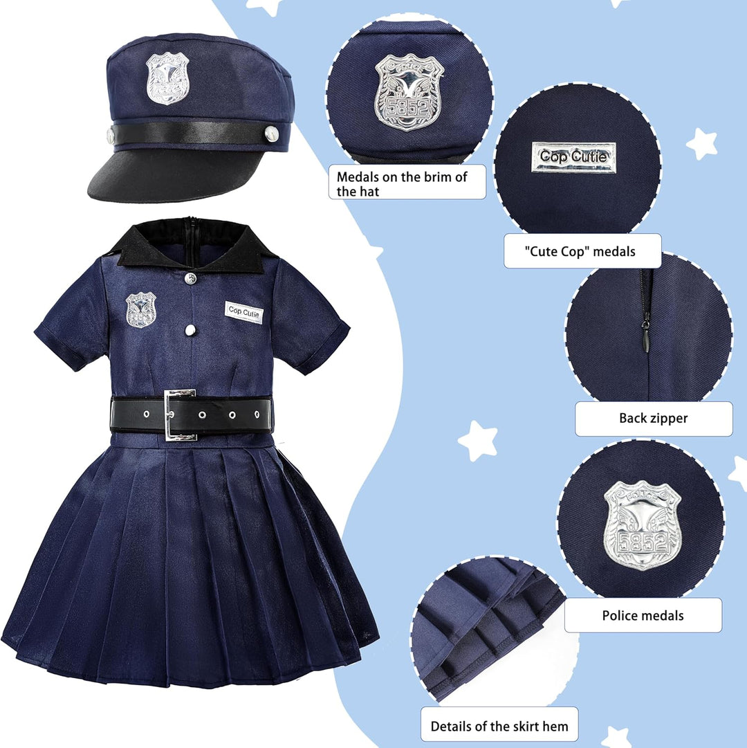 Sincere Party Mädchen Polizist Kostüm,Cutie Cop Dress Up Rollenspiel Set für Mädchen 3-4 Jahre, 3-4