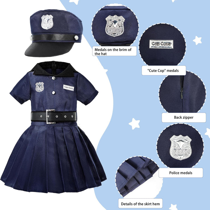 Sincere Party Mädchen Polizist Kostüm,Cutie Cop Dress Up Rollenspiel Set für Mädchen 3-4 Jahre, 3-4