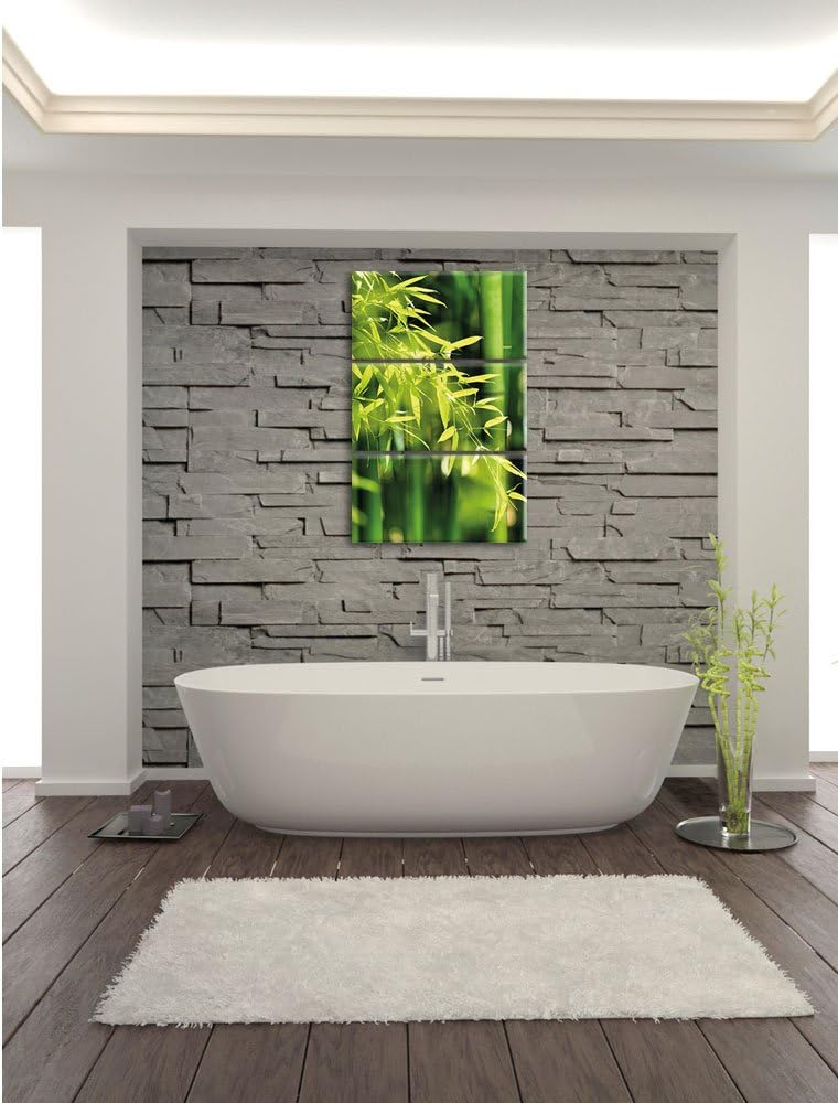 Pixxprint Grüner frischer Bambus mit Blättern 3-Teiler Leinwandbild 120x80 Bild auf Leinwand