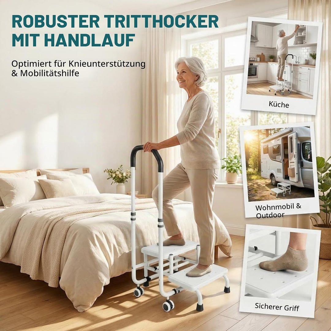 Tritthocker mit Haltegriff - Badewannenstufe mit Haltegriff, 5 Höhen von 95 cm bis 105 cm, Tragfähig