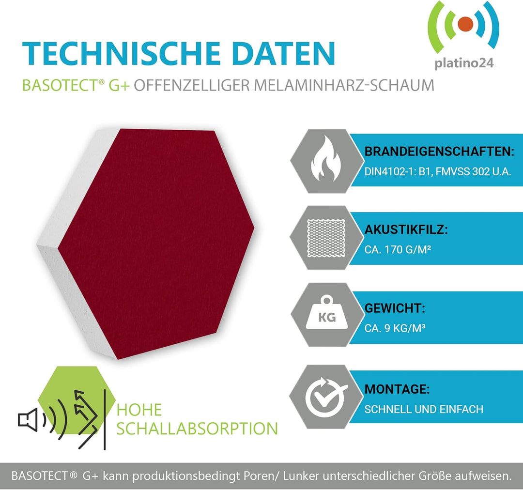 platino24 Schallabsorber COLORE aus Basotec G+ I Akustikpaneele mit Akustikfilz I 3D Wand-Paneele mi