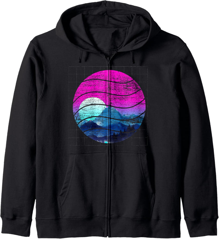 Gebirge Sonnenuntergang Retro Synthwave 1990er Vaporwave Kapuzenjacke