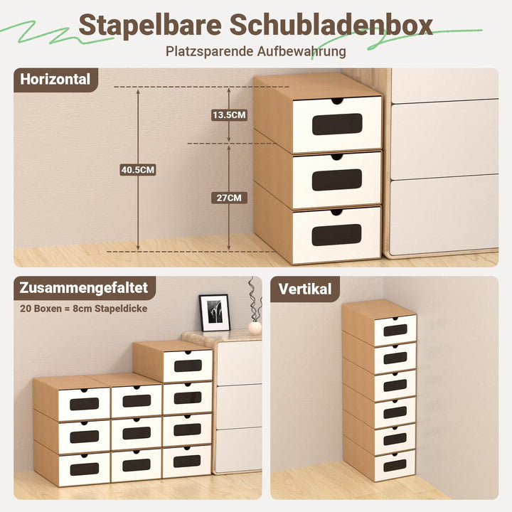 Hebitod Aufbewahrungsboxen mit Sichtfenster, 10er Set, 33x30x35 cm, Stapelbare Schuhkartons aus Papp