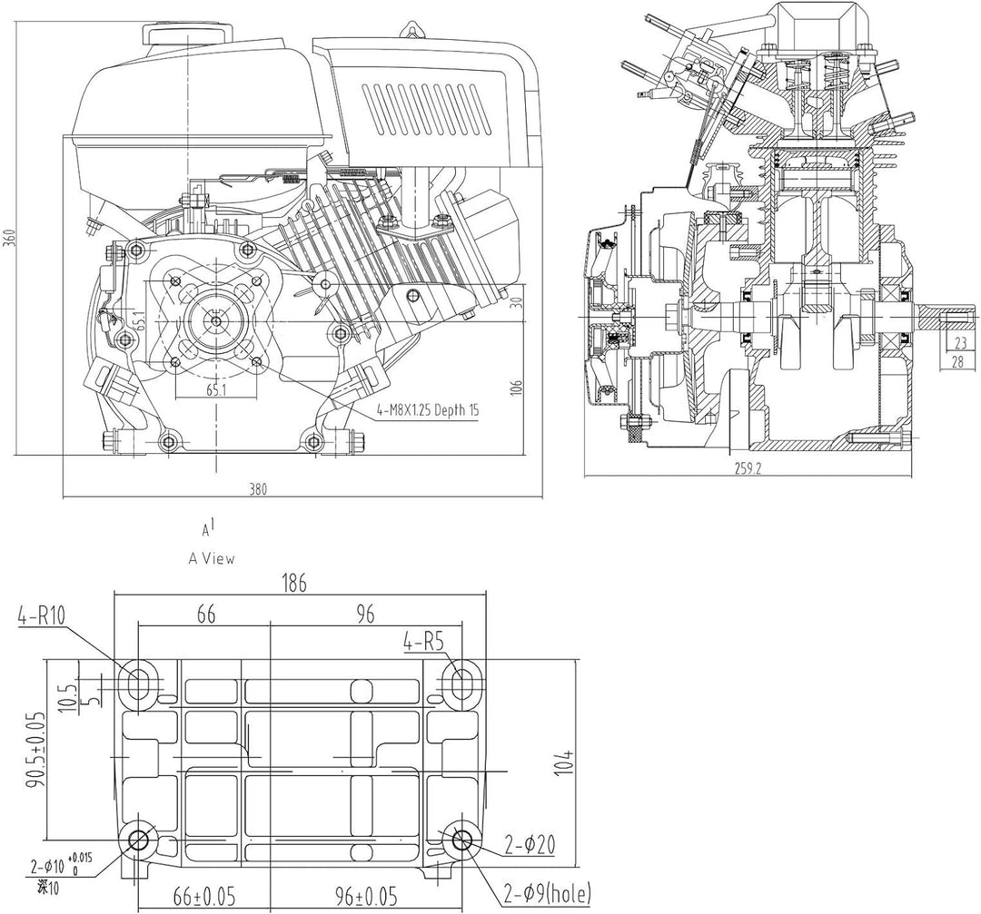 LIFAN 168 Benzinmotor 4,8 kW 6,5 PS 19,05 mm 196 ccm mit Handstarter