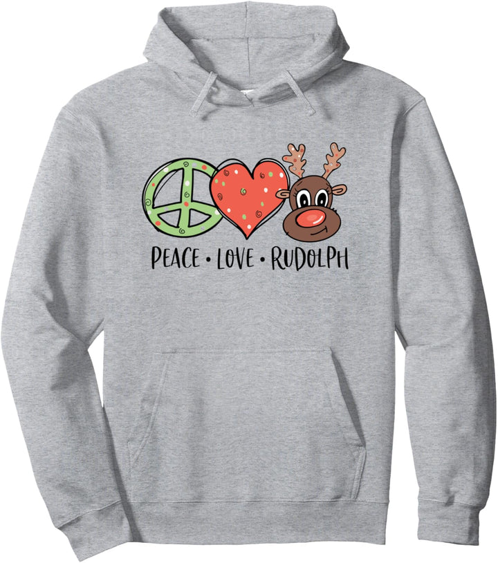 Peace Love & Rudolph Reindeer Christmas Xmas Gift Kid/Adult Pullover Hoodie
