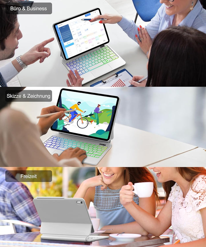 JADEMALL Magic Keyboard für iPad A16 11. Generation und iPad 10. Generation mit 7-Farben-Beleuchtung