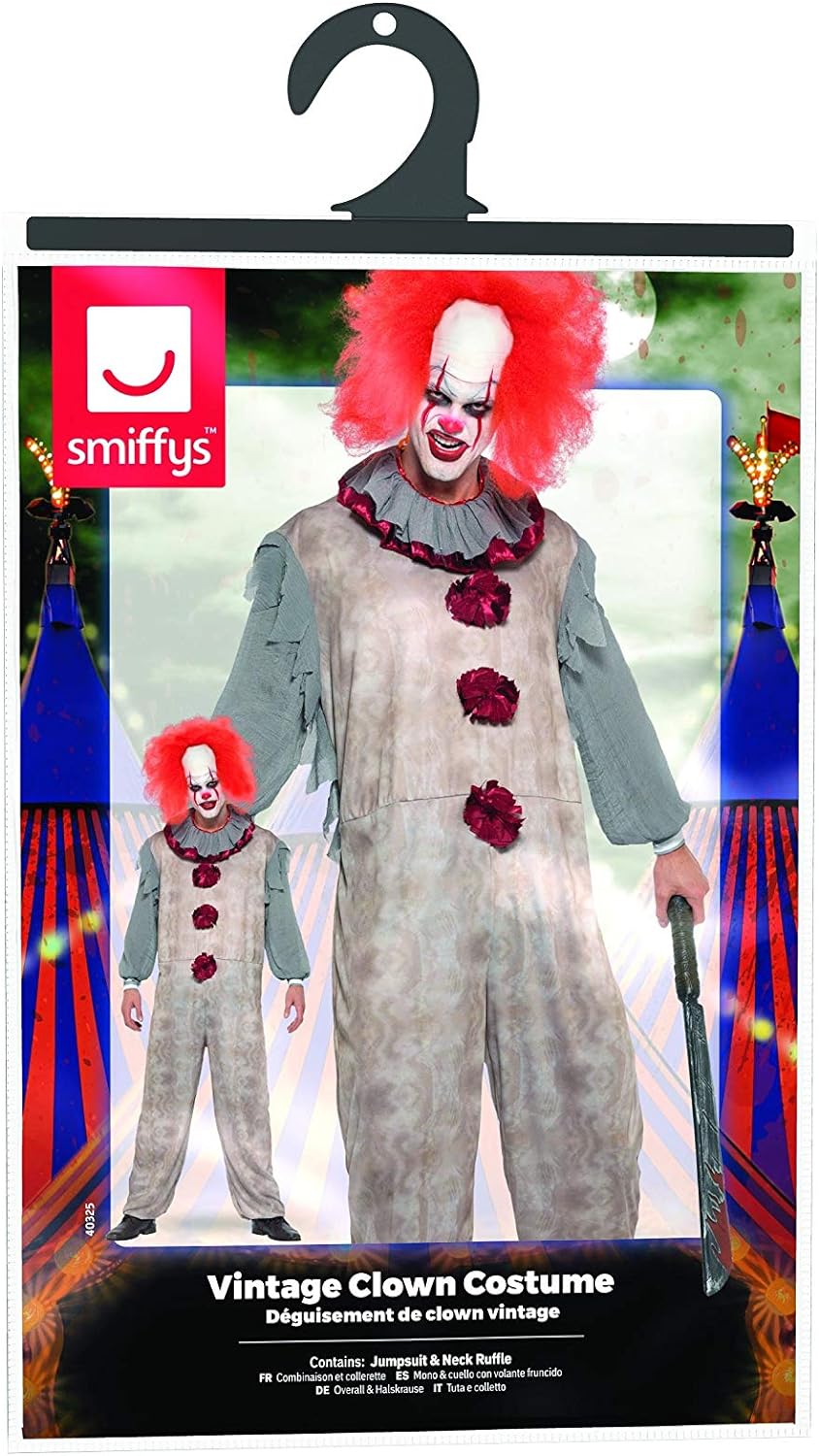 Smiffys 40325M Vintage-Clown-Kostüm, Herren, Grau und Rot, M - Size 38"-40" 38-40 Grau und Rot, 38-4