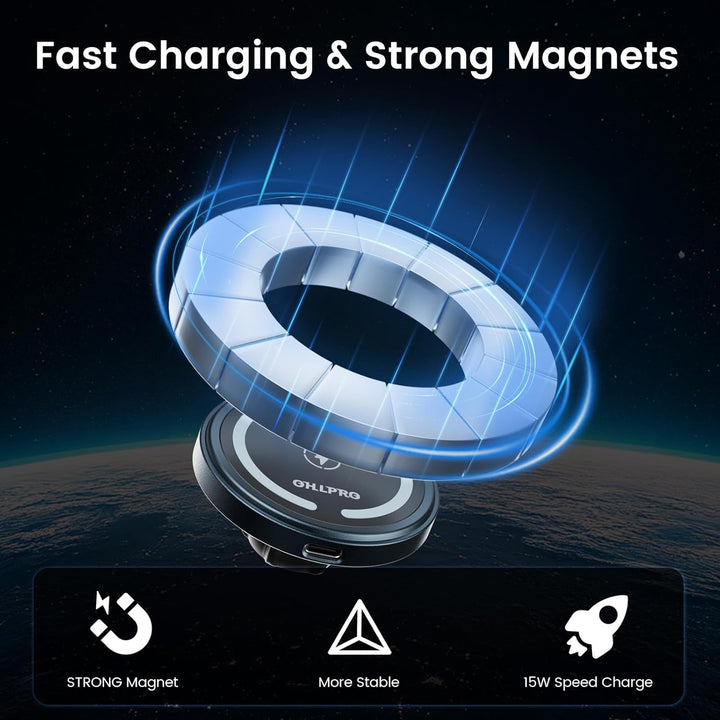 OHLPRO Magsafe Handyhalterung CD Schlitz Auto, Magnetische Autohalterung mit 15W Schnellladen, 360°