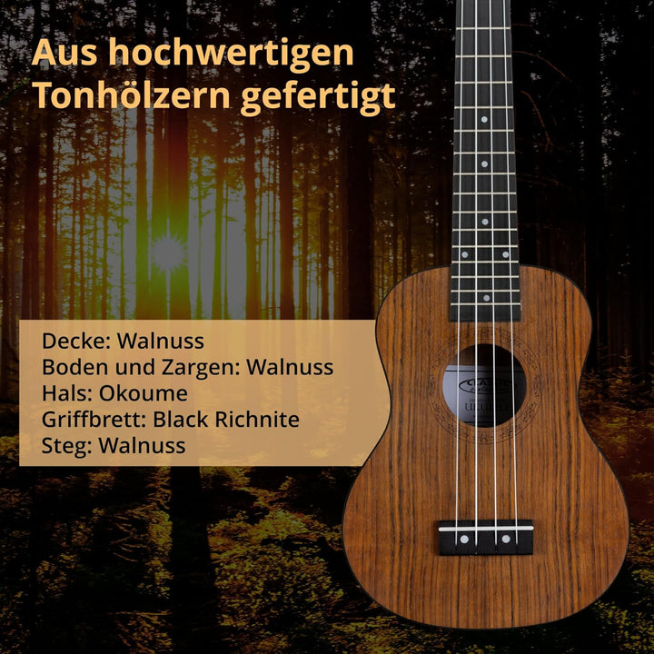 Classic Cantabile Ukulele Sopran Walnuss SET inkl. Ukulelenschule