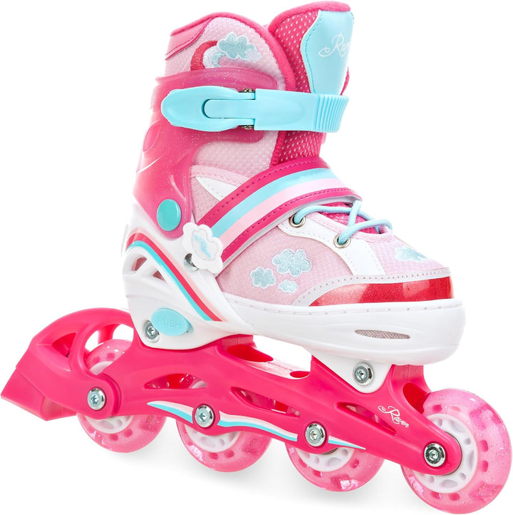 Raven Kinder Inline Skates Inliner Lia oder Loret verstellbar mit LED Leuchtrad 34-37 (20,5-23,5cm)