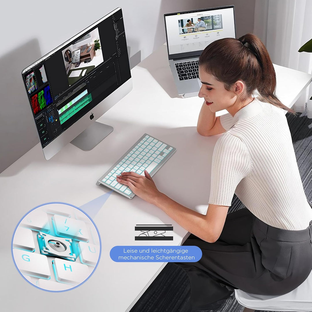 CACOE Deutsche Bluetooth Tastatur kompatibel mit IOS, Android Tablet, Windows, Samsung Tablet, Lenov