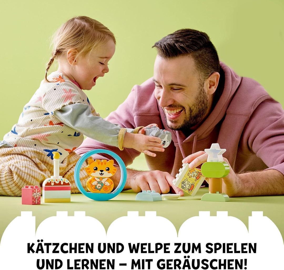 LEGO 10977 DUPLO Mein erstes Hündchen &amp; Kätzchen - mit Ton, Steine für Kleinkinder von 1,5-3 Jahre,