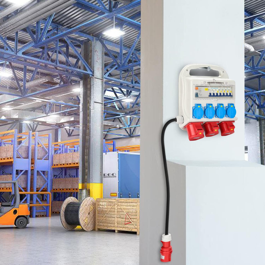 Fiqops Baustromverteiler 32a, Stromverteiler 4x230V+2x16A 400V CEE+1x32A 400V CEE, Wandverteiler mit