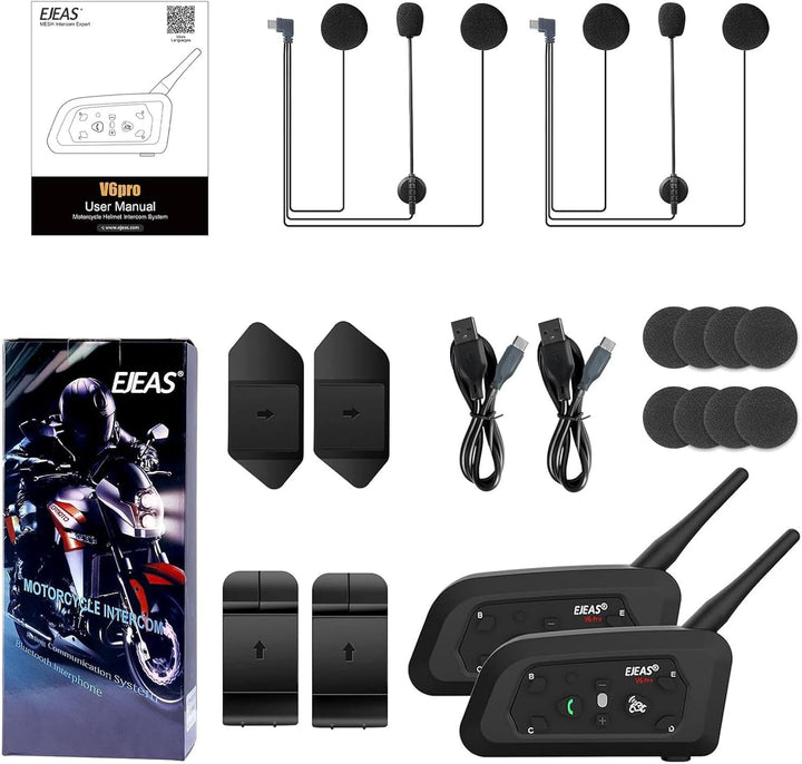 EJEAS V6 Pro Motorradhelm Bluetooth Intercom Headset 1200M 2 Personen Vollduplex Wireless Motorrad I