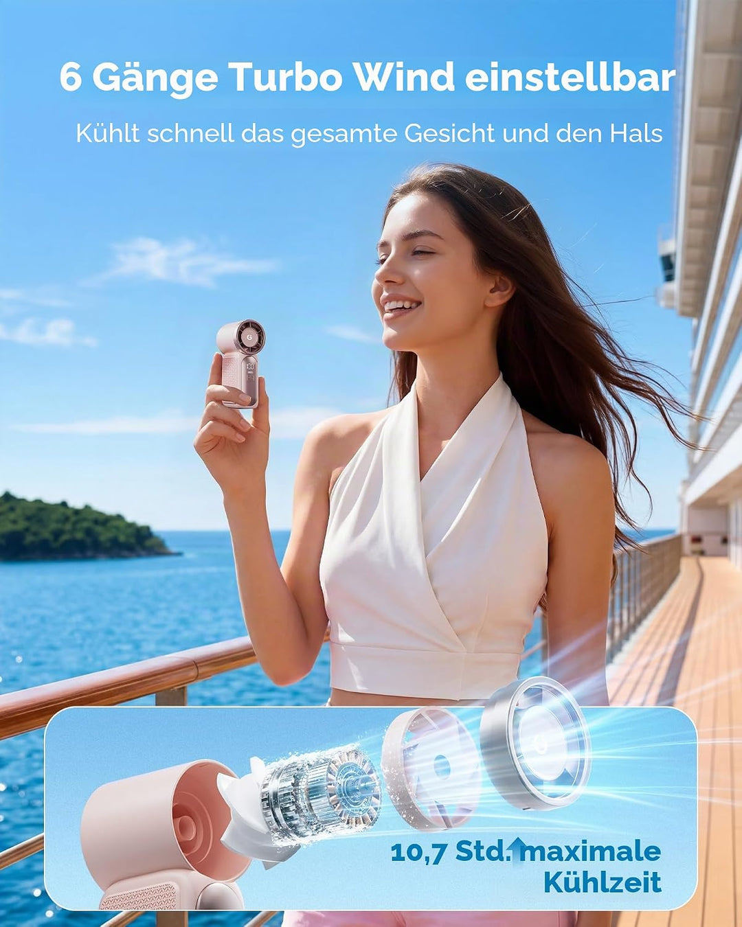 Gaiatop Tragbarer Mini-Handventilator, 6 Geschwindigkeiten, 16900 U/min, hohe Geschwindigkeit, persö