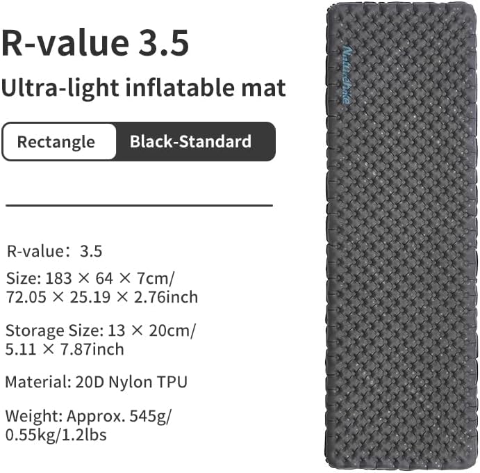 Naturehike Ultraleichte Selbstaufblasende Isomatte, Aufblasbare Campingmatte 3,5R, Langlebige, Tragb