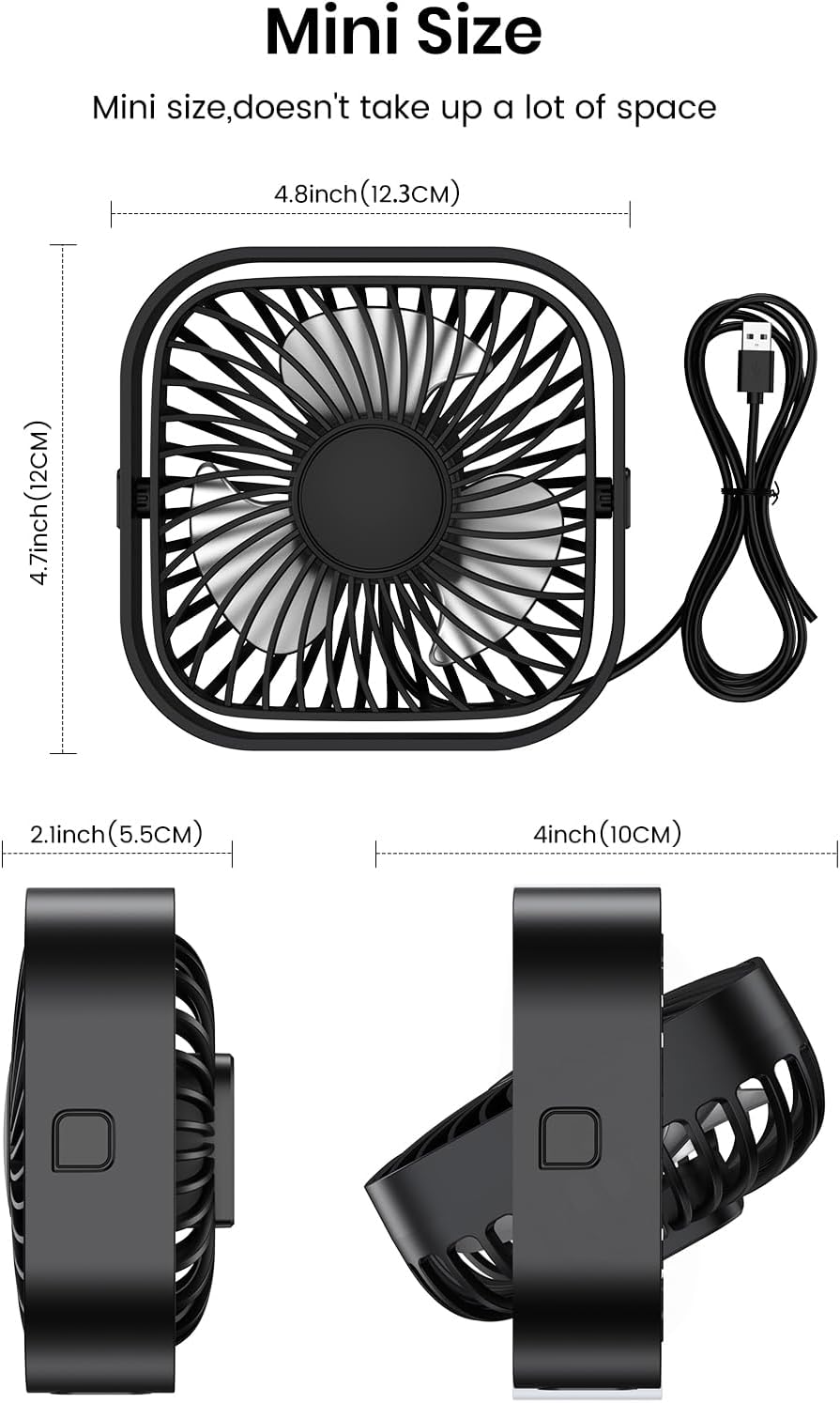 TOPK USB Ventilator 2 Stück Mini Tischventilatoren leiser Betrieb und starker Luftstrom, 3 Geschwind