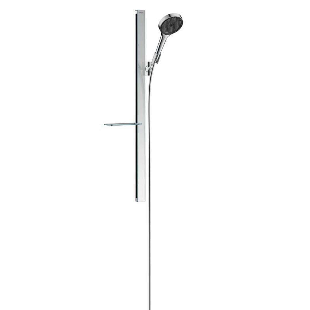 hansgrohe wassersparendes Duschsystem Rainfinity ( Duschkopf, Stange 90cm, Seifenschale, 3 Strahlart
