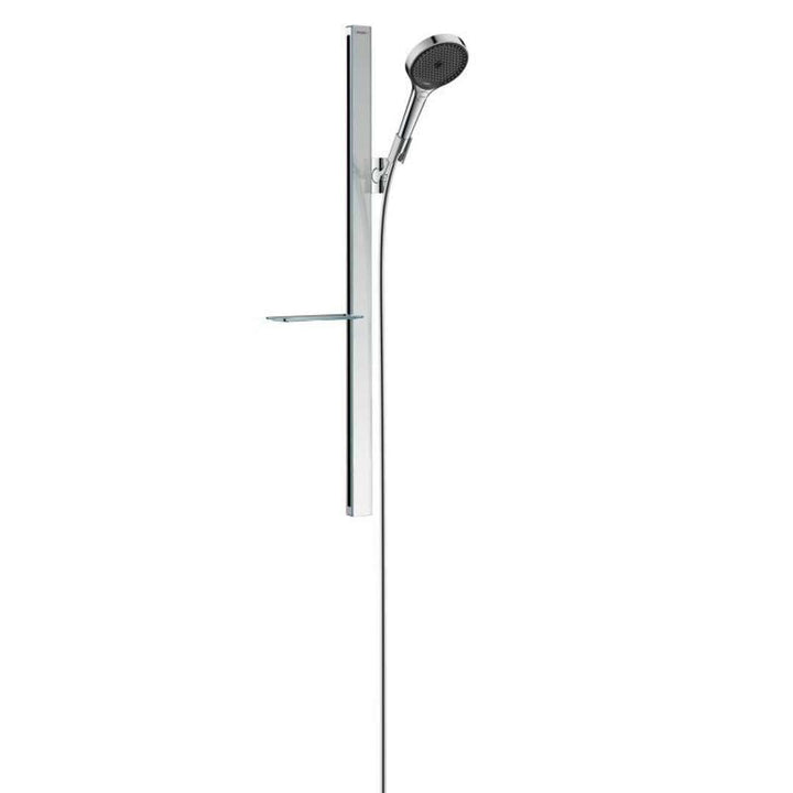 hansgrohe wassersparendes Duschsystem Rainfinity ( Duschkopf, Stange 90cm, Seifenschale, 3 Strahlart