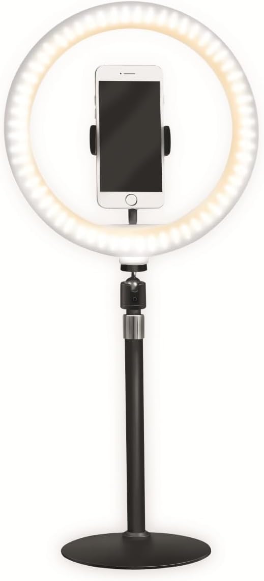 LogiLink AA0152 - LED Ringlicht/Ring Light (Ø 25 cm) mit Smartphone Halterung, 3-Farbmodi (natürlich