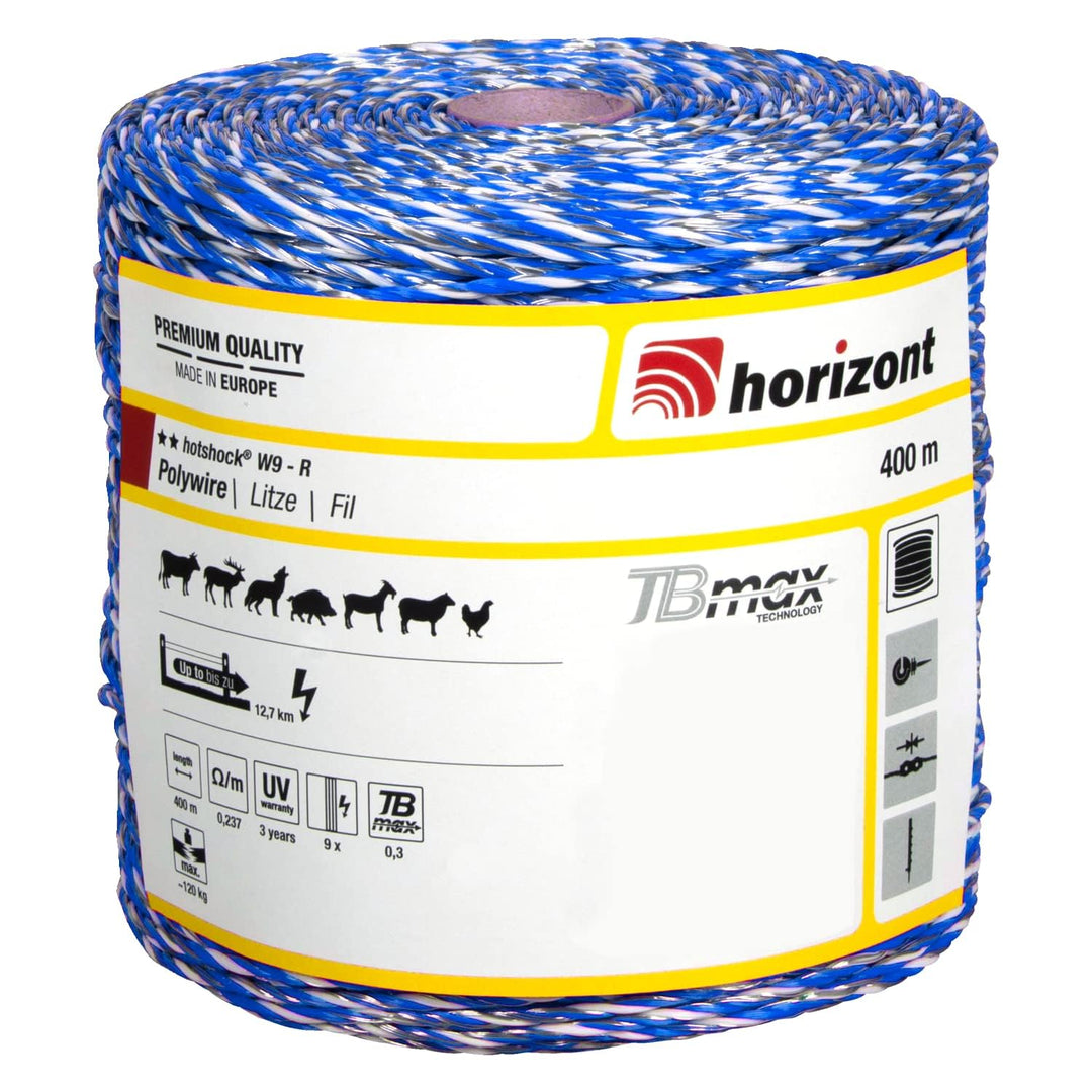 horizont Hotshock W9-R 400 m Weidezaunlitze, Wildschutz, für mehr als 10 km Zaun, Bruchfestigkeit 12