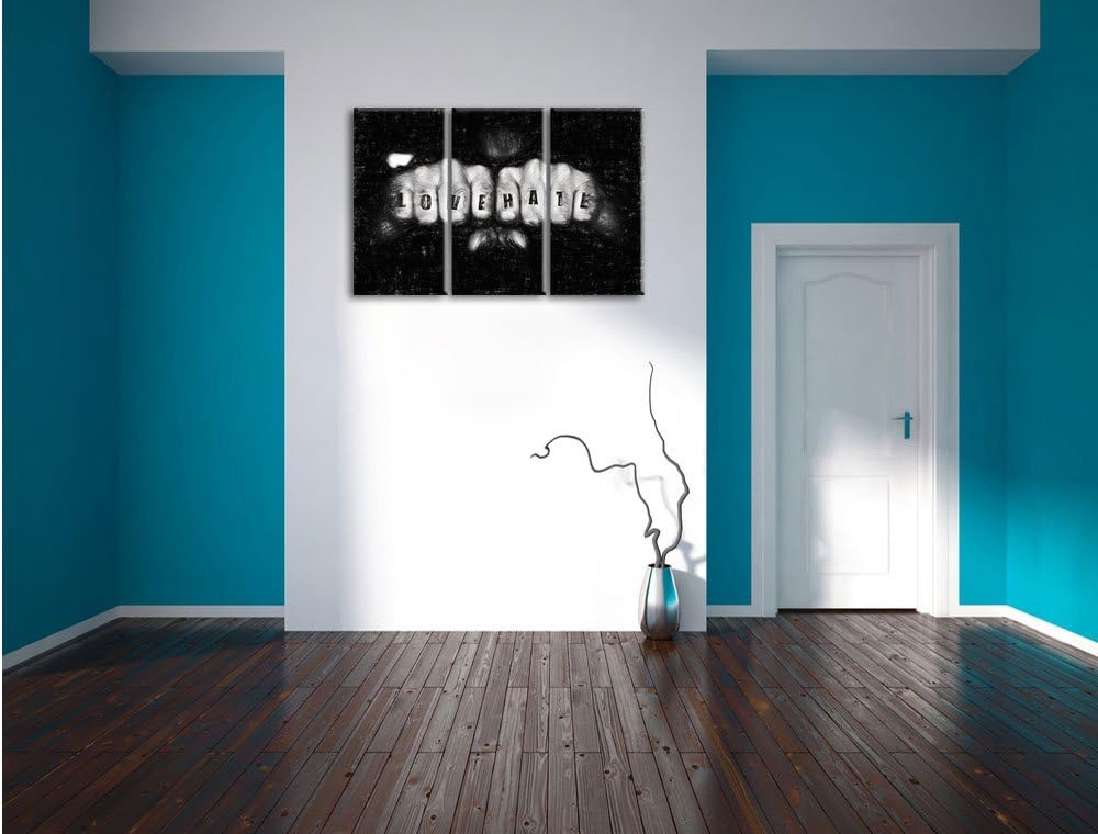 Pixxprint Love Hate Fäuste als Leinwandbild 3 teilig/Grösse: 3 Teilig (120x80) / Wandbild/Kunstdruck