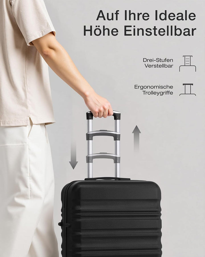 COOLIFE Hartschalen-Koffer Trolley Rollkoffer Reisekoffer mit TSA-Schloss und 4 Rollen (Schwarz, Han