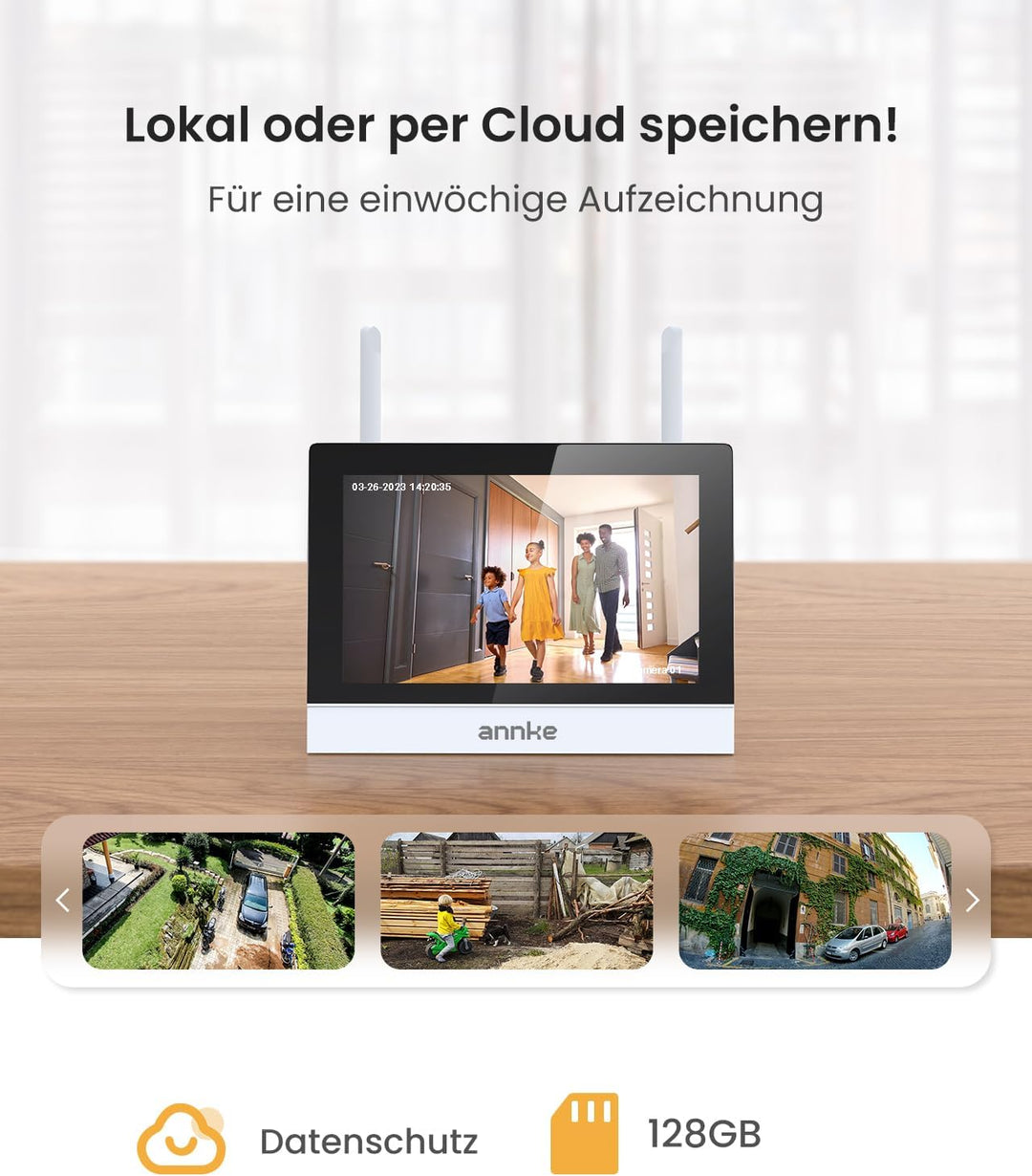 ANNKE 3MP Funk Überwachungskamera Set mit 10.1 Zoll Monitor, 4CH 5MP NVR und 4 IP Kameras Aussen mit