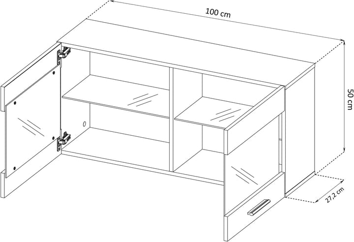 Komodee, Vitrine Schrank Savona, Schwarz/Schwarz, Breite 100cm x Höhe 50cm x Tiefe 30cm, LED RGB, 2
