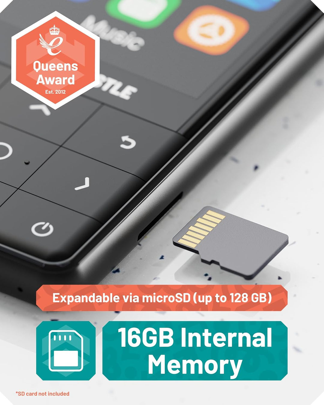 MP3-Player mit Bluetooth | MP3-Player mit 16 GB internem Speicher, erweiterbar auf 128 GB | Schnelll