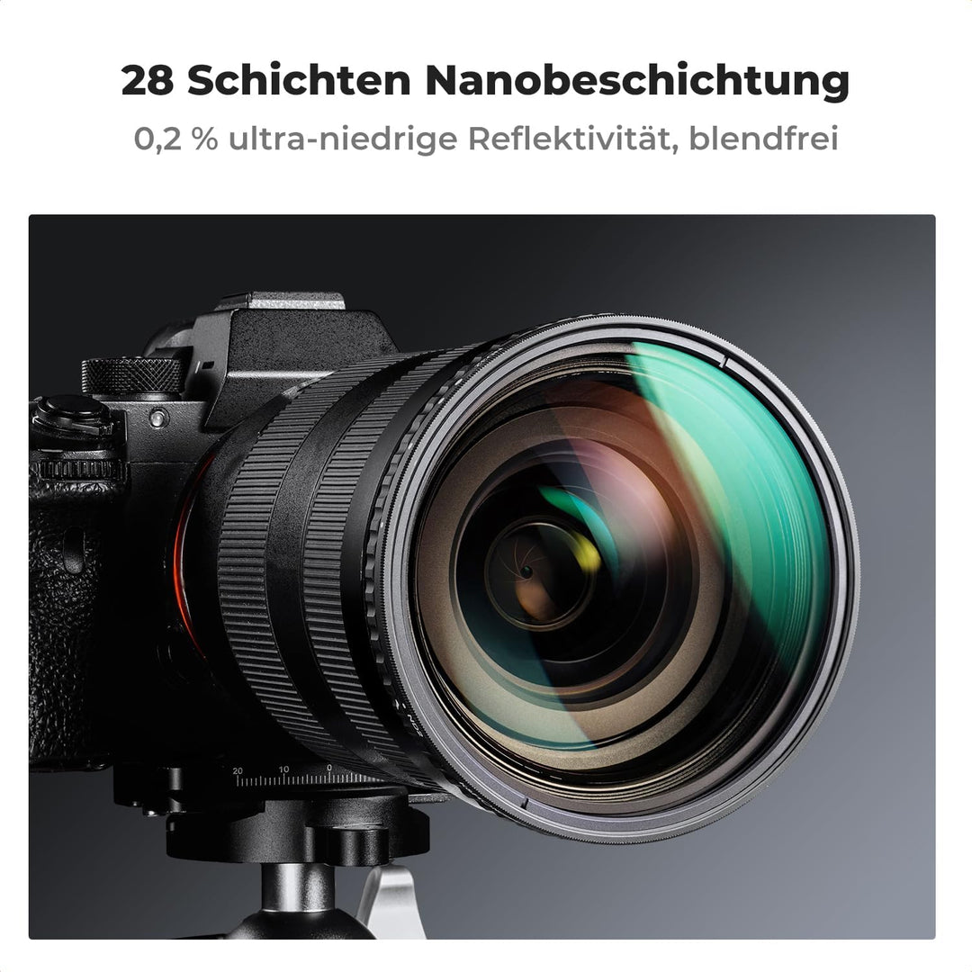 K&F Concept Nano-X Variable ND Filter 58mm Slim Variabler Graufilter ND8-128 (3-7 Stop) Neutral Grau