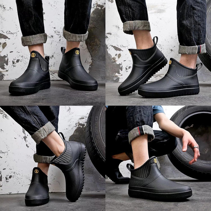 GURGER Herren Gummistiefel Kurz Wasserdicht Rutschfest Stadt Regenstiefel 39 EU Schwarz A1, 39 EU Sc