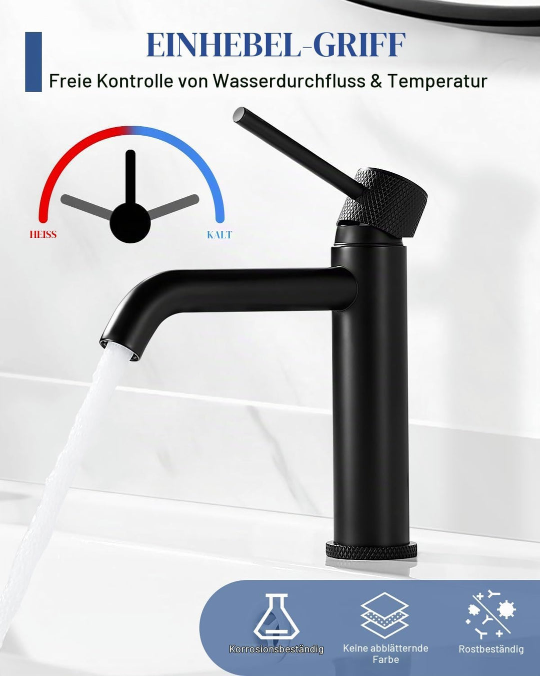 Wasserhahn Bad Waschtischarmatur Schwarz, Waschbecken Armatur Badezimmer, Einhebelmischer Mischbatte
