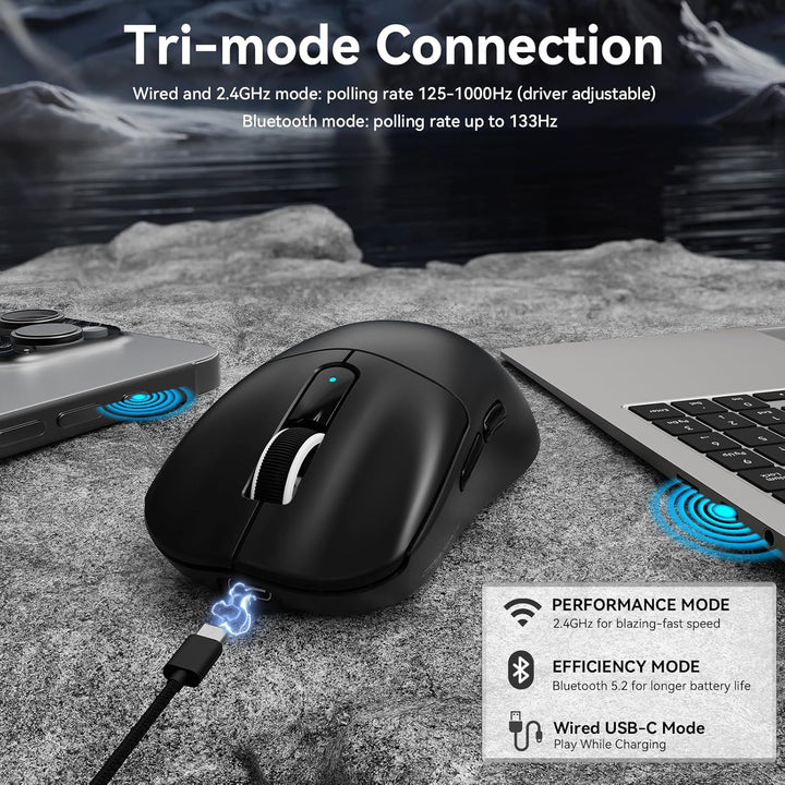 MAMBASNAKE M3 39g SUPERLEICHTE Kabellose Gaming-Maus mit Spiralkabel, PixArt PAW3395PRO-Sensor, Bis
