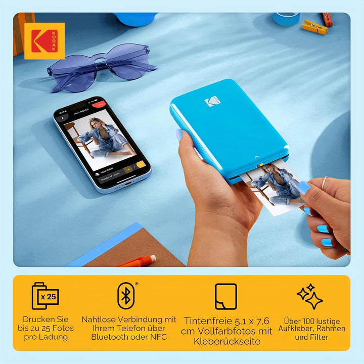 KODAK Step Instant-Fotodrucker mit Bluetooth/NFC, Zink Technologie &amp; KODAK App für iOS &amp; Android (Bl
