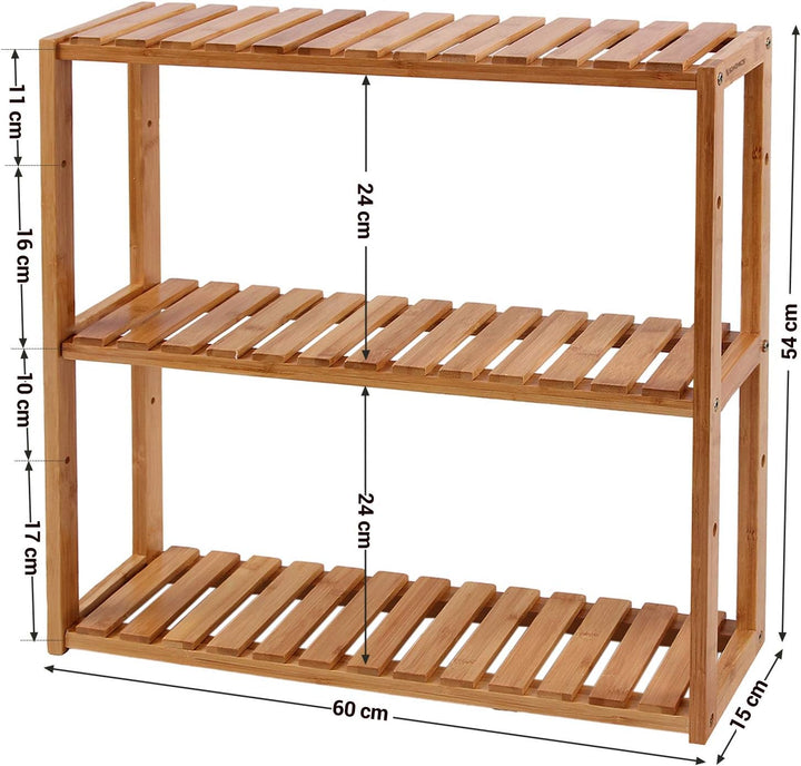SONGMICS Badregal, Badezimmerregal, Bambus-Regal, Pflanzenregal mit 3 verstellbaren Ablagen, Wandmon