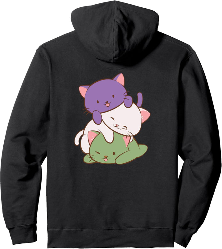 Gender Queer Pride Flagge Kawaii Katze Grafik Pullover Hoodie